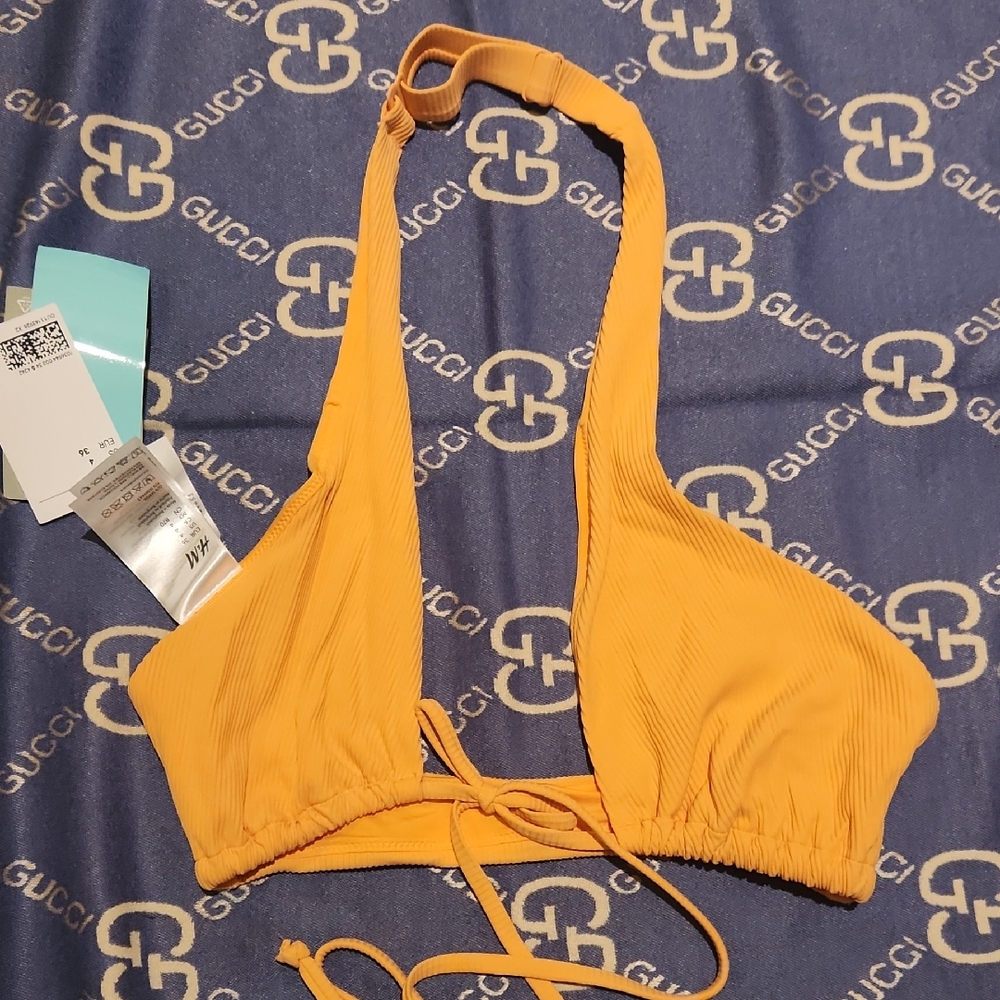 H& M Mustard Halter Bikini Top SIZE 4